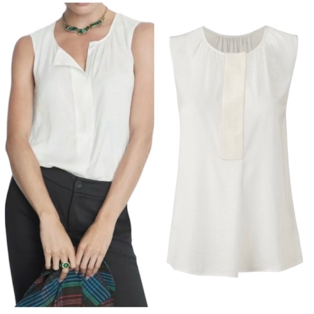 CAbi White Pleated Snap Blouse